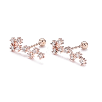 Brass Micro Pave Clear Cubic Zirconia Stud Earrings EJEW-F258-01A-RG-1