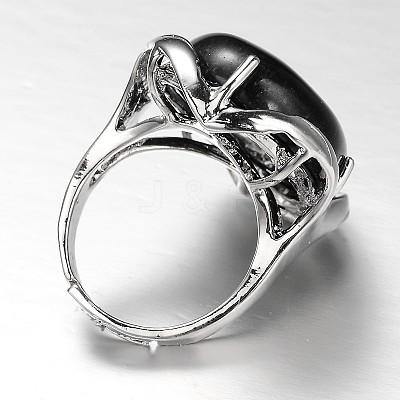 Adjustable Oval Brass Gemstone Wide Band Rings RJEW-L062-03-1