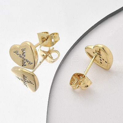 Rack Plating Brass Micro Pave Clear Cubic Zirconia Stud Earrings EJEW-K299-01G-X-1