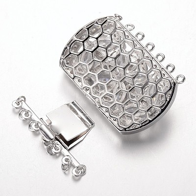 Brass Cubic Zirconia Box Clasps ZIRC-O020-08-NR-1