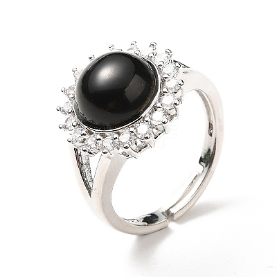 Natural Obsidian Adjustable Rings RJEW-P043-02P-17-1