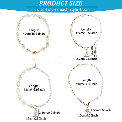 4Pcs 4 Style Natural Shell & Imitation Pearl Beaded Necklaces Set NJEW-AN0001-53-1