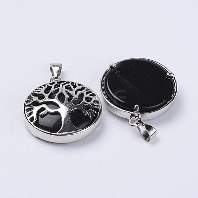 Natural Dyed & Heated Black Agate Pendants G-P350-D05-1