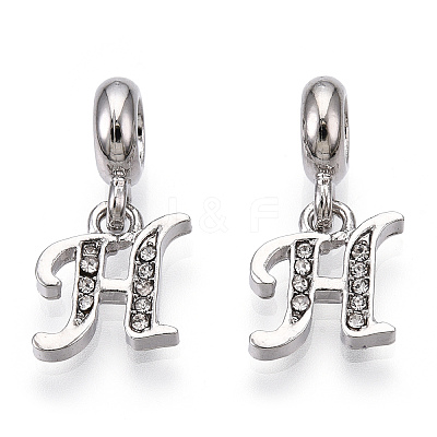 Platinum Rack Plating Alloy Rhinestone European Dangle Charms PALLOY-T048-36P-H-1