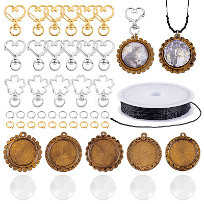 DIY Blank Dome Wood Flat Round Pendant Keychain Kits DIY-GA0007-43-1