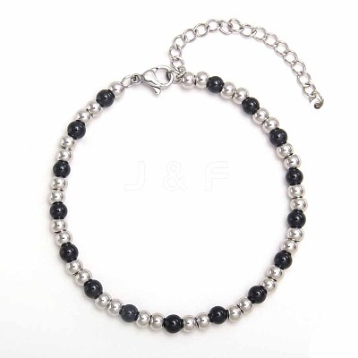 Simple Fashion Round 304 Stainless Steel Beaded Bracelets for Women UG2742-9-1