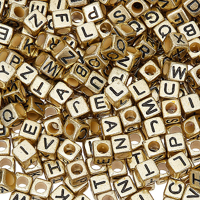 880Pcs Antique Golden Plated Large Hole Acrylic Letter European Beads PACR-PA0001-22-1