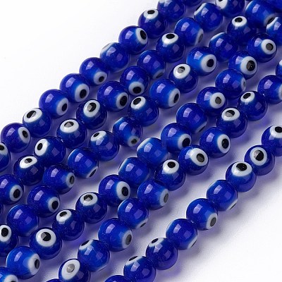 Round Handmade Evil Eye Lampwork Beads Strands LAMP-R114-8mm-02-1