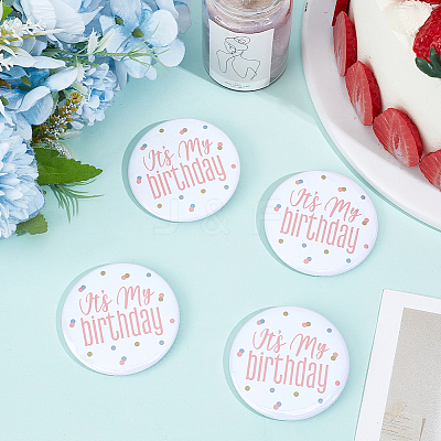 4Pcs It's My Birthday Tinplate Brooches JEWB-CN0001-12A-1