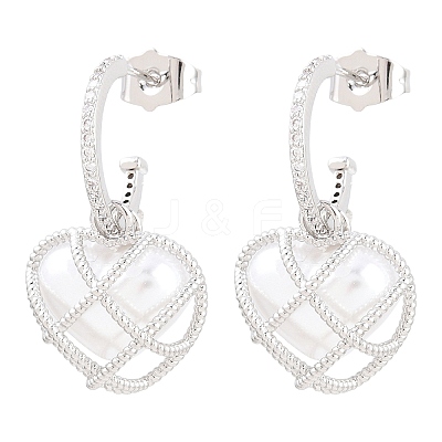 Valentine's Day Heart Brass Micro Pave Clear Cubic Zirconia Dangle Stud Earrings EJEW-Z164-04P-1