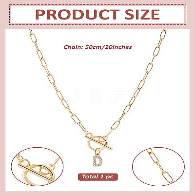 1Pc 304 Stainless Steel Chain & Brass Micro Pave Cubic Zirconia Letter Pendant Necklaces NJEW-LP0001-36D-G-1