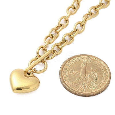 304 Stainless Steel Heart Pendant Cable Chain Necklaces for Women NJEW-C084-05G-1