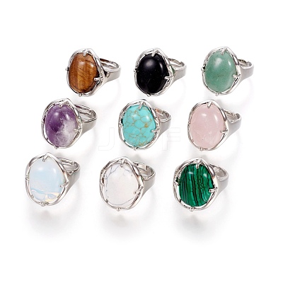 Adjustable Natural & Synthetic Mixed Stone Rings RJEW-O033-G-1-1