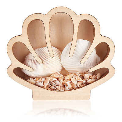 Shell Shaped Wooden Sea Shell Storage Display Cases with Visible Window ODIS-WH20012-01-1