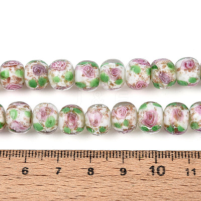 Handmade Lampwork Inner Flower Rondelle Beads Strands LAMP-T022-24K-1