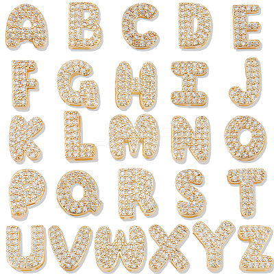26Pcs 26 Styles Brass Micro Pave Clear Cubic Zirconia Charms KK-BBC0018-98-1