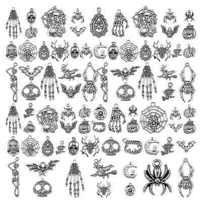 80Pcs Halloween Tibetan Style Alloy Pendants JX187A-1