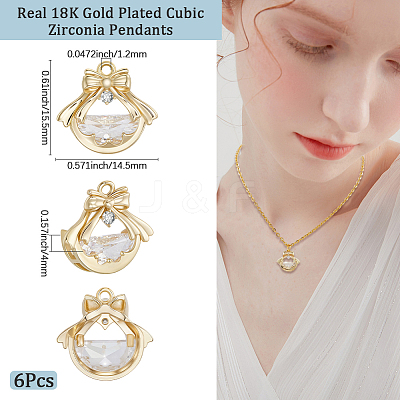 6Pcs Brass Micro Pave Clear Cubic Zirconia Pendants KK-BBC0020-48-1