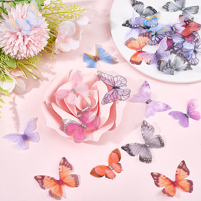 60Pcs 12 Styles 3D Gauze Butterfly Ornament Accessories FIND-SP0020-64A-1