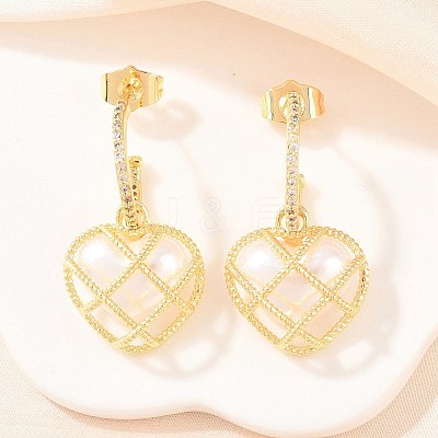 Valentine's Day Heart Brass Micro Pave Clear Cubic Zirconia Dangle Stud Earrings EJEW-Z164-04G-1