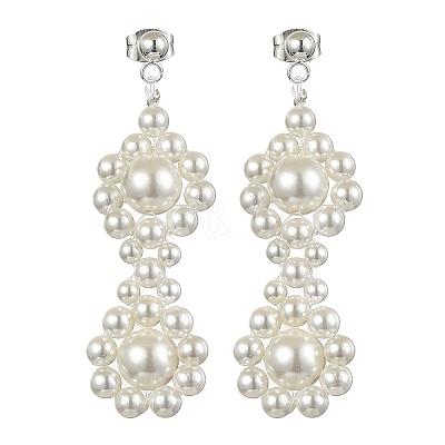 Shell Pearl Beaded Dangle Stud Earrings EJEW-TA00340-1