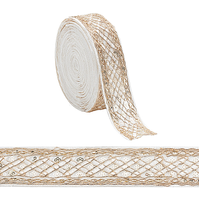 Rhombus Pattern Polyester Ribbon with Paillette OCOR-WH0047-49A-1