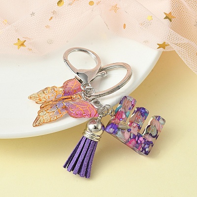 Resin Letter & Acrylic Butterfly Charms Keychain KEYC-YW00001-05-1