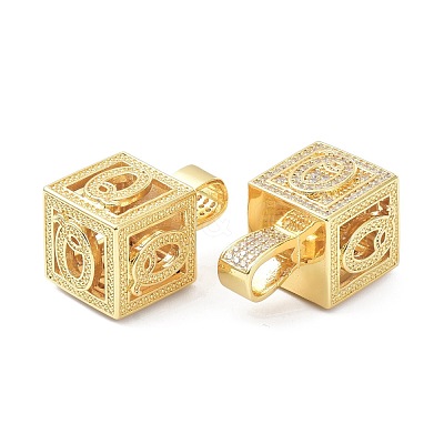 Alphabet Brass Micro Pave Clear Cubic Zirconia Pendants ZIRC-O045-01G-Q-1