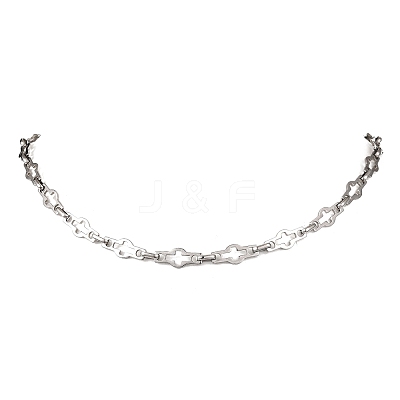 304 Stainless Steel Cross Link Chain Necklaces for Women Men NJEW-JN05432-01-1