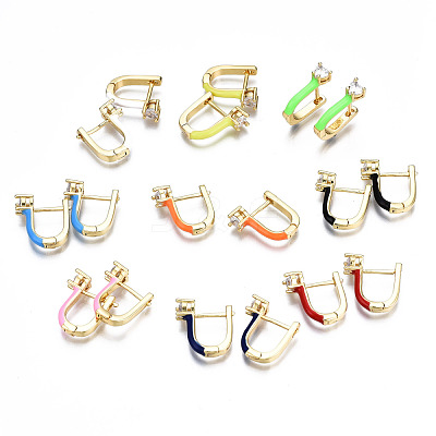 Brass Micro Pave Clear Cubic Zirconia Huggie Hoop Earrings EJEW-T014-31G-NF-1