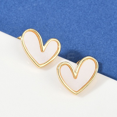 Natural Shell Heart Stud Earrings EJEW-K251-09G-1