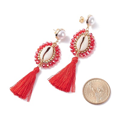 Beads Wire Wrap Long Dangle Stud Earring EJEW-TA00039-03-1