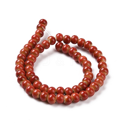 Handmade Fancy Antique Glazed Porcelain Ceramic Round Beads Strands PORC-L019-6mm-08-1