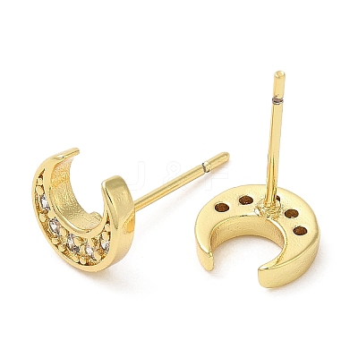 Rack Plating Brass Crescent Moon Stud Earrings with Cubic Zirconia EJEW-D061-16G-1