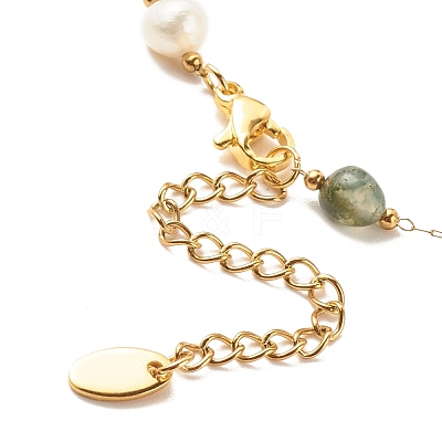Natural Moss Agate & Pearl Beaded Anklet AJEW-AN00500-01-1