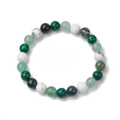 8.5mm Round Natural Moss Agate & Howlite & Natural Green Aventurine & Synthetic Malachite Bead Stretch Bracelets for Women BJEW-JB10944-04-1
