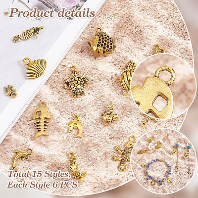 90Pcs 15 Style Tibetan Style Alloy Pendants FIND-PH0017-41-1