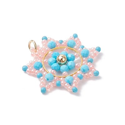 Glass Seed Beaded Snowflake Pendants PALLOY-MZ00953-02-1