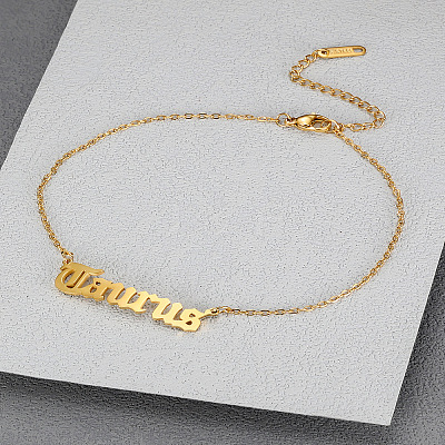 304 Stainless Steel Constellation Word Link Chain Anklets for Women FS-WG5BE8C-04-1