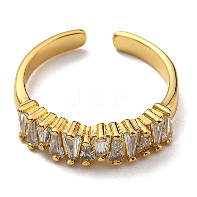 Rack Plating Brass Open Cuff Rings with Cubic Zirconia KK-D026-37G-1