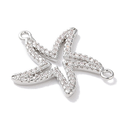 Rack Plating Brass Micro Pave Clear Cubic Zirconia Connector Charms KK-Z039-37P-1