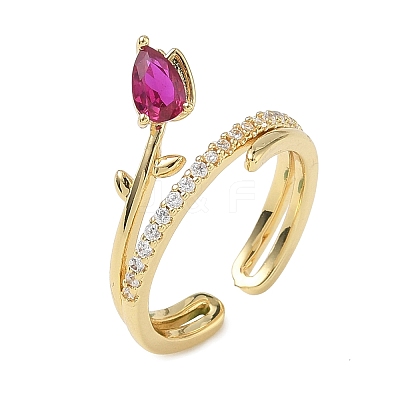 Brass Micro Pave Cubic Zirconia Cuff Open Rings for Women RJEW-L343-05G-01-1