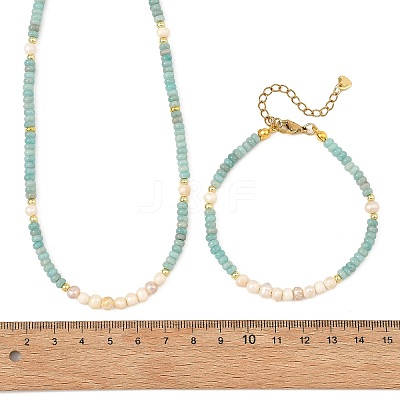 Natural Amazonite & Natural Cultured Freshwater Pearl Bead Bracelets & Necklaces Sets SJEW-JS01386-1