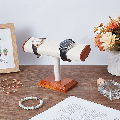 T-Shaped Bar Wood Covered with Faux Suede Bracelet Display Stands BDIS-WH0007-07A-1
