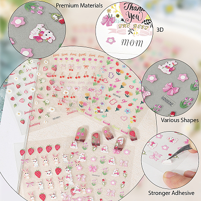 5Pcs 5 Style PET Plastic Decorative Sticker MRMJ-SP0001-25-1