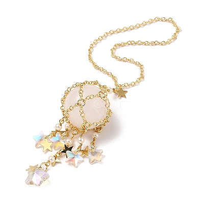 Natural Quartz Crystal with Rack Plating Brass Pendants Decorations AJEW-B023-01G-03-1