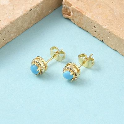 Round Brass Micro Pave Clear Cubic Zirconia Stud Earrings EJEW-Z144-13G-1