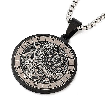 Retro Mandala 201 Stainless Steel Box Chain Constellation Pendant Necklaces for Women Men NJEW-M223-01L-1