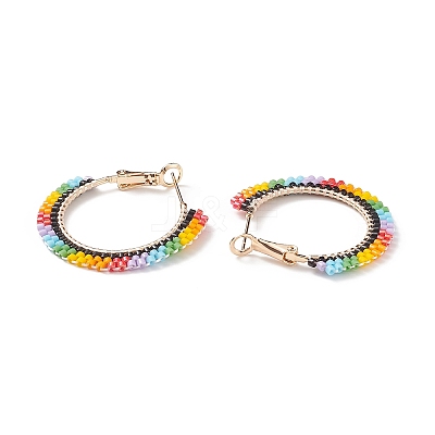 Japanese Seed Braided Beaded Hoop Earrings EJEW-MZ00006-1