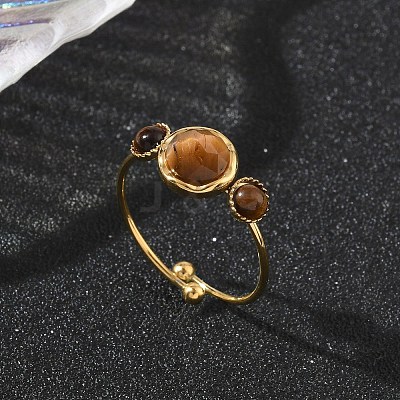Natural Tiger Eye Adjustable Finger Rings for Women RJEW-A101-01G-02-1